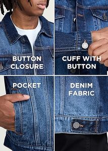 Men's Denim <b>Jacket</b> Classic Blue Washed Cotton <b>Casual</b> Turn-down Collar Regular Fit Single Breasted Button Closure - Product Image 6