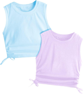Top corto de punto transpirable sin mangas para mujer, con cordón lateral fruncido y diseño básico - Product Image 5