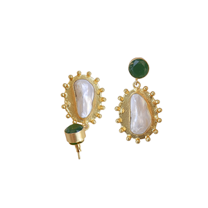 Boucles d'oreilles pendantes baroques plaquées or avec perles pour femmes, clous d'oreilles semi-précieux, bijoux de déclaration, vente en gros, bijouterie de boutique - Product Image 3