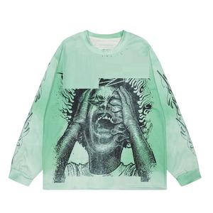 Oversized Long Sleeve <b>T</b>-<b>Shirt</b> Men's Streetwear Red Tie Dye Print Knitted O-Neck Breathable <b>Polyester</b> Top - Product Image 5