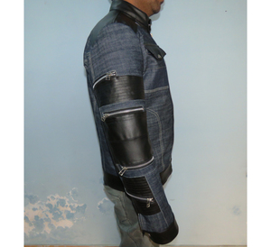 Chaqueta de Mezclilla para Hombre de Alta Calidad con Paneles de Cuero Genuino en Hombros y Mangas, Chaqueta Cortavientos Estilo Biker, Fabricante de Chaquetas Personalizadas - Product Image 4