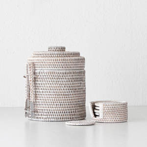 Mini rattan <b>cooler</b> <b>box</b> lidded ice bucket drink chiller beverage buckets accessory for dinners - Product Image 3