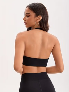 Halter Neck Sports <b>Bra</b> Women Ruched Front Yoga Crop Top <b>Open</b> Back Gym Workout Fitness Activewear Camisole Tank Lightweight - Product Image 2
