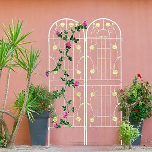 Set di 2 tralicci da giardino in metallo bianco crema, 180 cm x 50 cm, antiruggine, per piante rampicanti, supporto per fiori da esterno, recinzioni e cancelli - Product Image 5