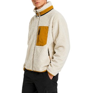 Chaquetas de Forro Polar Sherpa de Color Beige Liso de 380 g/m², Chaquetas de Invierno con Paneles en Contraste Dorado y Diseño Bordado - Product Image 2
