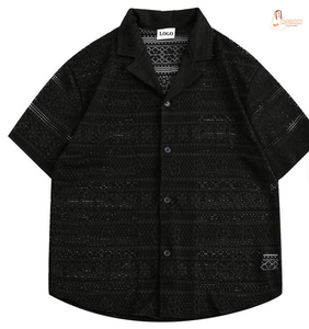 Camisa Casual de Punto para Mujer, con Botones, Manga Corta, Estampado Geométrico, Cuello Camisero, Corte Holgado, para Primavera/Verano - Product Image 1