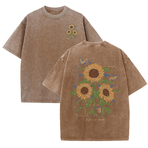 For Oversized <b>Sunflower</b> Printed 100% Cotton Hip Hop Washed <b>Men's</b> V-neck Half Sleeve Solid Regular Fit Breathable Quick Dry - Product Image 2