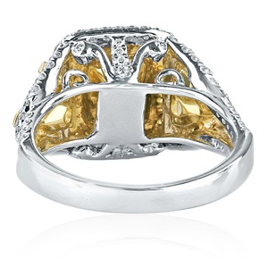 Anillo de compromiso y boda con diamante amarillo de corte radiante cultivado en laboratorio, oro blanco de 14k, 3 piedras, doble halo, claridad VVS+, diseño de tallo dividido - Product Image 4