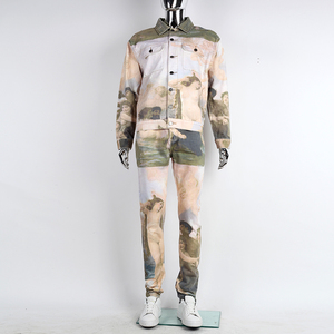 Ensemble de survêtement imprimé longueur intégrale pour homme, style streetwear, impression par sublimation, polyester, coupe classique, col boutonné, style printemps - Product Image 1