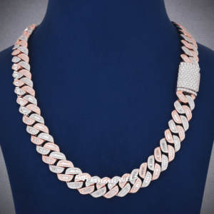 Cadena de diamantes estilo hip hop de plata de ley 925, collar cubano de dos tonos con diamantes de moissanita para hombres y mujeres - Product Image 1