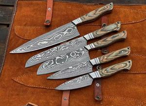 Cuchillos de chef de Damasco hechos a mano de alta calidad, juego de 5 piezas con mango personalizado, multiusos y ecológicos - Product Image 4