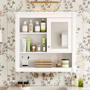 Armadietto da Bagno a Parete da 32 Pollici con 4 Ripiani e Anta a Specchio, Mobiletto per Toilette - Product Image 1