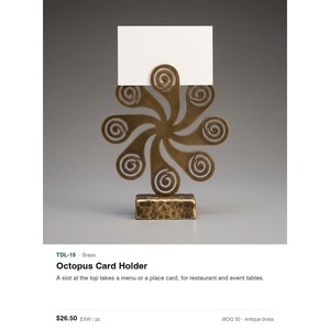 Porta Menús y Tarjetas de Visita de Latón Macizo con Diseño de Pulpo, Hecho a Mano - Decoración de Mesa de Metal Antiguo - Product Image 2