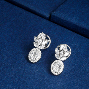 Flower Shape Marquise Cut Diamond Drop Earrings Rhodium Plated Women's Classic Wedding <b>Jewelry</b> - Product Image 3