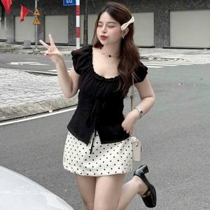 Conjunto de Blusa con Lazo y Volantes Negros y Falda de Puntos para Mujer, Venta al Por Mayor, Atuendo de Dos Piezas a la Moda - Product Image 6