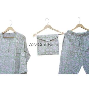 Ensemble de pyjama pour femmes, fait main, hiver, luxe, imprimé floral, 100% coton, respirant, doux, col long, manches longues, taille élastique, longueur complète - Product Image 4