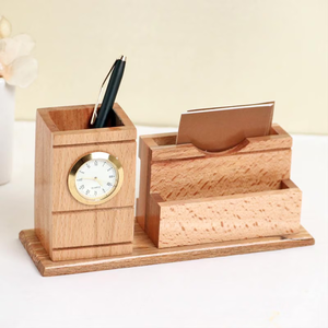 Portalápices de madera, organizador de papelería multifuncional con reloj y soporte para tarjetas de visita, último modelo. - Product Image 1