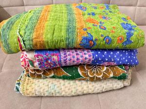 Cotton Kantha <b>Quilt</b> Bedspread | Twin Size Handmade <b>Throw</b> Blanket, Boho Indian <b>Bed</b> Cover & Decorative Home Bedding - Product Image 5