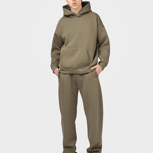 Custom Luxury Style 100% Cotton Solid Fleece Breathable Oversized Tracksuit Drop Shoulder <b>Pullover</b> Hoodie Streetwear Winter Set - Product Image 1