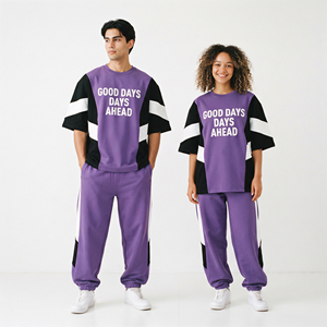 Conjunto Deportivo Unisex Transpirable Estampado 100% Algodón con Pantalones Anchos y Hombros Caídos de Peso Medio - Product Image 4