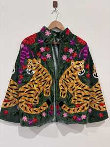 Chaqueta Bordada con Estampado de Tigre y Flores, Chaqueta Boho India Hecha a Mano, Vestidos Casuales de Manga Larga, Ropa Casual de Otoño - Product Image 3