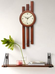 Modern <b>Large</b> Brown Wooden Quartz Wall <b>Clock</b> Round Analog Decorative 3 Dial Design for Living Room Bedroom - Product Image 6
