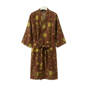 Robes longues imprimées pour femmes avec col mandarin, manches longues, en polyester tissé doux, tenue décontractée d'été, fermeture à cordon - Product Image 3