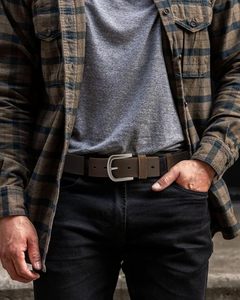 Brown Cow Hide Leather <b>Belt</b> with Rectangular Steel Pin Buckle Casual Durable Design - Product Image 4