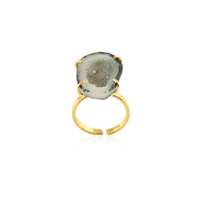 18K Gold Plated Blue & Grey Druzy Agate Adjustable <b>Statement</b> <b>Ring</b> Wholesale Luxury Style Best Selling High Quality Fashion <b>Ring</b> - Product Image 6