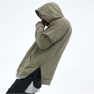Custom <b>Men</b> Longline <b>Pullover</b> Hoodie Olive Curved Hem Side Zip Oversized Streetwear Fleece Cotton Hip Hop Hoodies Sweatshirt - Product Image 3