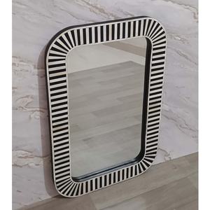 Bohemian Inlay Rectangular Wall <b>Mirror</b> Black White Striped Frame Eco-Friendly Handmade <b>Lightweight</b> MDF Framed Bathroom Decor - Product Image 6