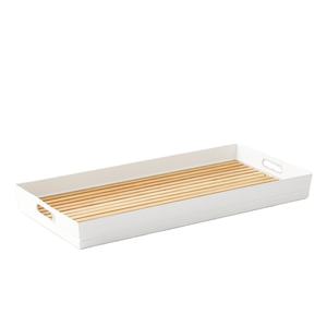 Plateau à chaussures moderne en bambou blanc avec poignées, rectangulaire, pour entrée et salle de bain, organisateur polyvalent pour la maison, en promotion - Product Image 1