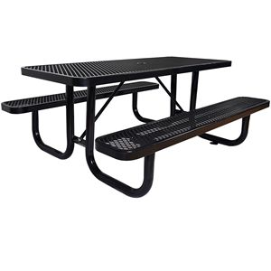Tavolo da Picnic Rettangolare in Acciaio Nero da 6 Piedi per Esterni con Supporto per Ombrellone - Product Image 6