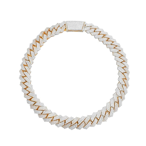 Collier chaîne cubaine de luxe glacée bicolore en argent 925, chaîne gourmette audacieuse, bijoux tendance pour hommes et femmes - Product Image 1
