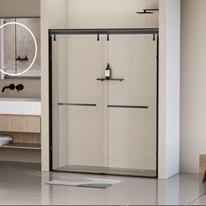 44-48 dentro. W X 76 In. H doppia porta scorrevole Semi-Frameless 5/16 \ "(8mm) trasparente vetro temperato pellicola antideflagrante opaca - Product Image 6