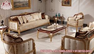 European Style Heavy Carving Luxurious Teak Wood Hand Carved <b>Sofa</b> Set <b>Gold</b> Finish Durable Customizable Size Personalized Color - Product Image 5