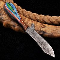 Couteau à lame fixe en acier Damas, pointe tombante, bord droit, manche en bois, style Bowie, pour camping en extérieur, OEM