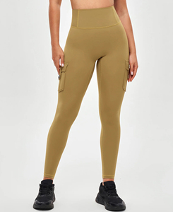 Nouveaux leggings de yoga élégants à taille basse, couleur unie, coupe évasée, sans coutures, avec poches, extensibles dans quatre directions, longueur intégrale, en spandex et polyester - Product Image 2