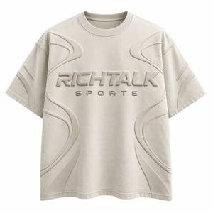 T-shirt Homme Oversize à Manches Courtes avec Logo Gaufré sur le Devant, Col Rond Tricoté Style Vintage, 100% Coton, Personnalisable - Product Image 1