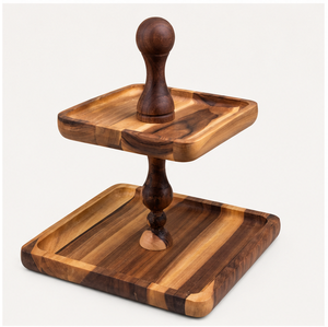 Support à gâteau à 2 niveaux en bois d'acacia fait main, support de présentation de dessert de mariage écologique, support à cupcakes en bois à plusieurs niveaux - Product Image 1