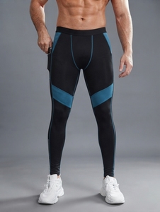 Leggings de Compresión Largos para Hombre, Color Negro Azulado, Cintura Elástica, Spandex, Nailon, Pantalones Deportivos - Product Image 3