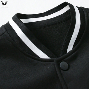 Custom Two Tone Varsity Jacket Black Purple Sleeves Contrast Ribbed Cuff Men Baseball Jacket Blank Fleece Bomber Jackets - Product Image 4