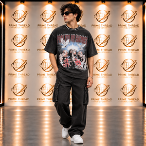 Custom Made Vintage Graphic T <b>Shirt</b> Men Washed Oversized <b>Shirt</b> Heavyweight Cotton <b>Studded</b> Rhinestone Crew Neck Streetwear Tees - Product Image 2