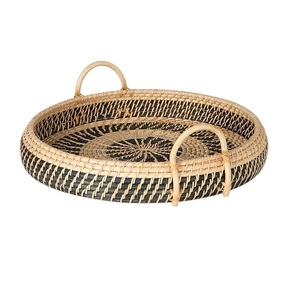 Round Rattan Serving Tray <b>Breakfast</b> Tray Handwoven Wicker Serving Platter Decorative Ottoman Coffee Table Tray - Product Image 5