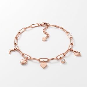 Bracelet de luxe en or jaune 18 carats pour femme, chaîne minimaliste à maillons, pendentif cœur et lune, certifié GIA, bijou romantique pour tous les jours - Product Image 3