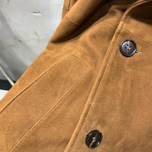 Stock manteau en cuir suédé pour femmes à double boutonnage longueur au sol en peau de mouton véritable avec fonction imperméable en peau d'agneau naturelle coupe-vent - Product Image 5