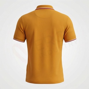 Polo en piqué jaune moutarde à manches courtes pour homme avec poche, design uni tricoté décontracté, coupe classique - Product Image 2