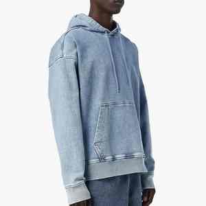 Nuevas Sudaderas con Capucha Oversize de Mezclilla para Hombre con Logo Personalizado, 100% Algodón, Invierno, Cortavientos, Color Sólido, Estilo Urbano, Lavado Ácido, con Cremallera 2026 - Product Image 5