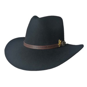 Unisex Black Wool Striped Cowboy <b>Hat</b> with Leather <b>Band</b> Metal Emblem for Outdoor Use Four Seasons 58-60cm Head Circumference 2026 - Product Image 3