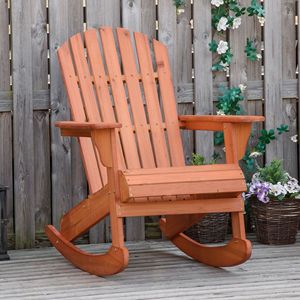 Sedia a dondolo classica rustica Adirondack con design in legno a doghe, schienale a ventaglio e braccioli ergonomici per patio in teak - Product Image 2